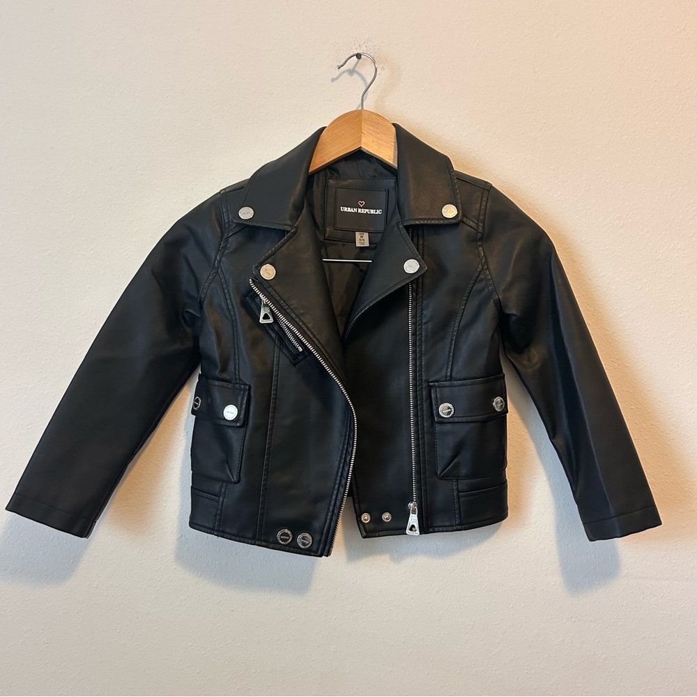 Urban Republic 5/6 Girls Black Faux Leather Kids Jacket